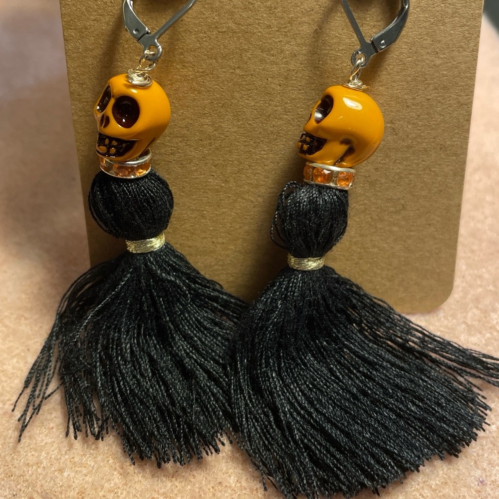 Orange Skull Tassel Earrings